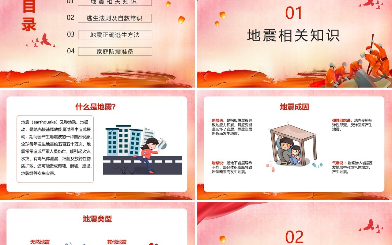 红色卡通风抗震救灾主题班会教育PPT模板
