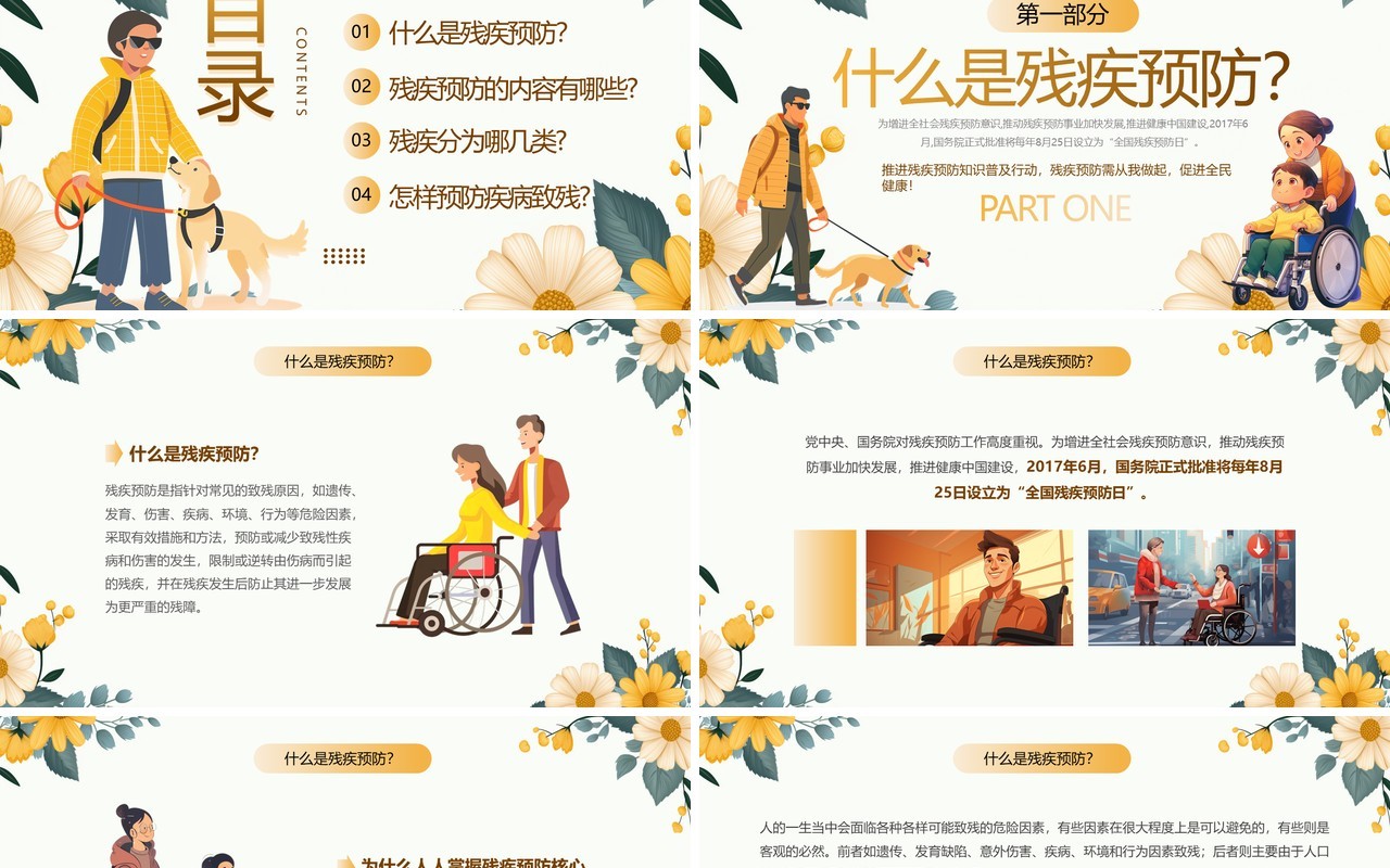 黄色清新风全国残疾预防日PPT模板