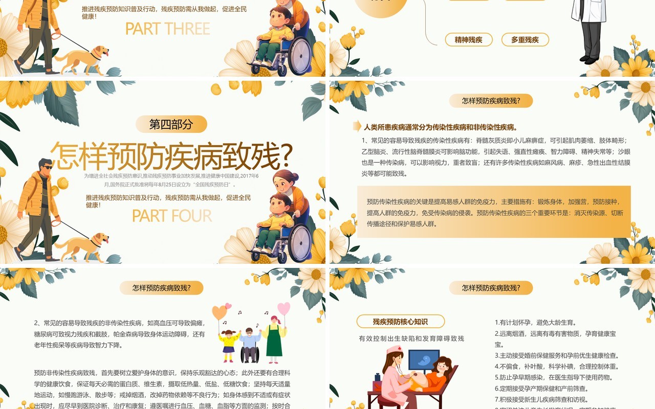 黄色清新风全国残疾预防日PPT模板