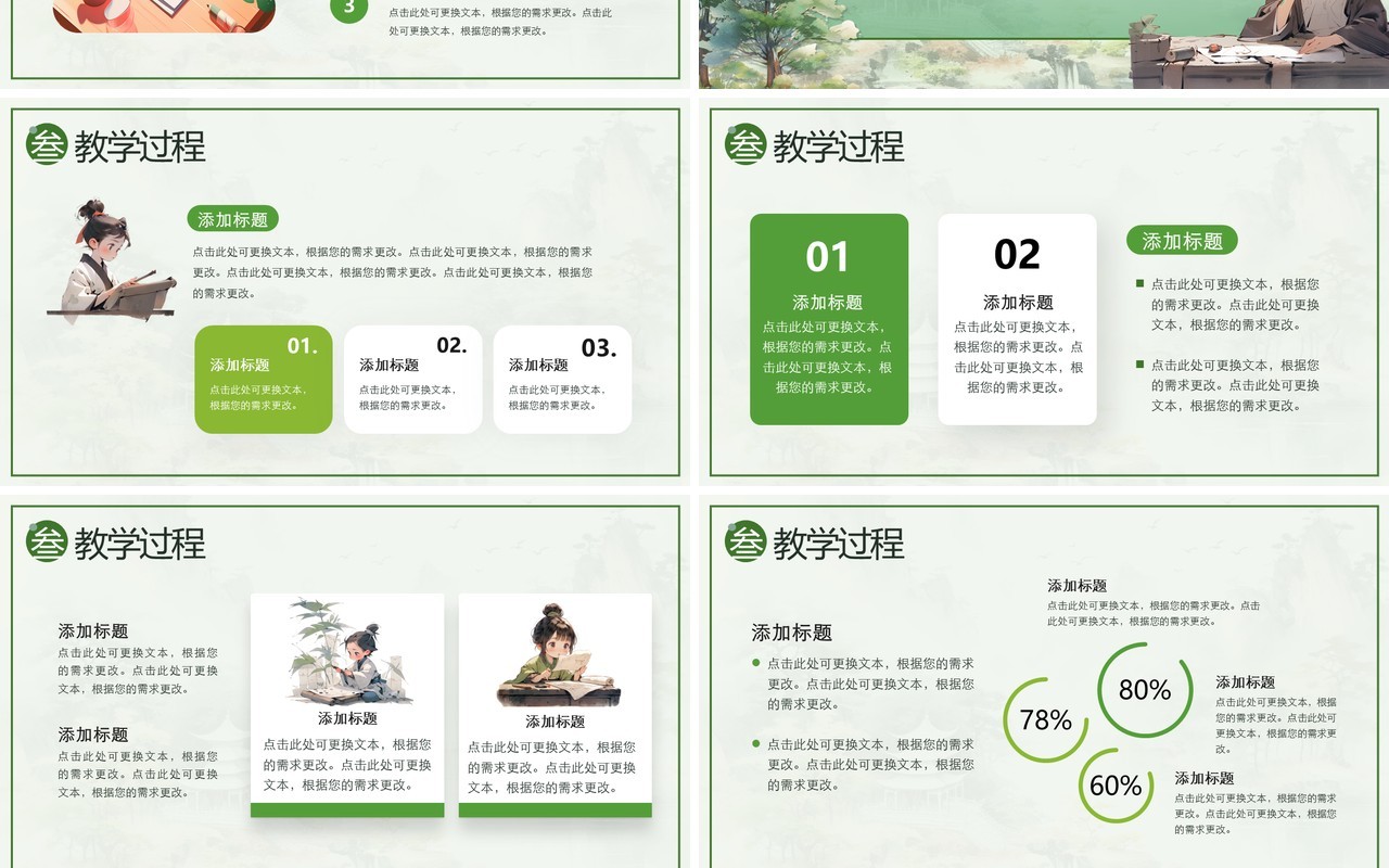 绿色水墨中国风教学说课PPT模板