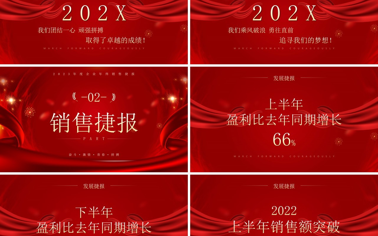 红金大气风年终销售捷报PPT模板