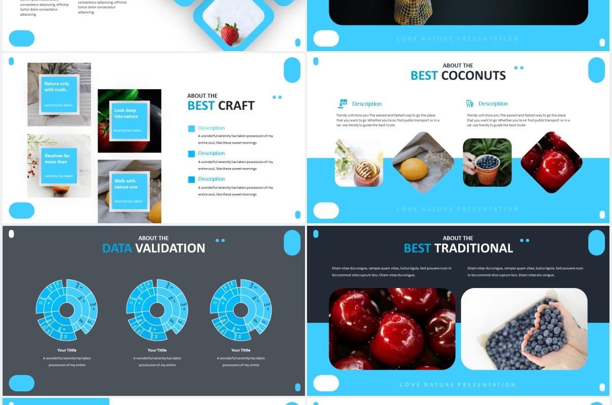 国外蓝色简约信息图表PPT模板coconut powerpoint template