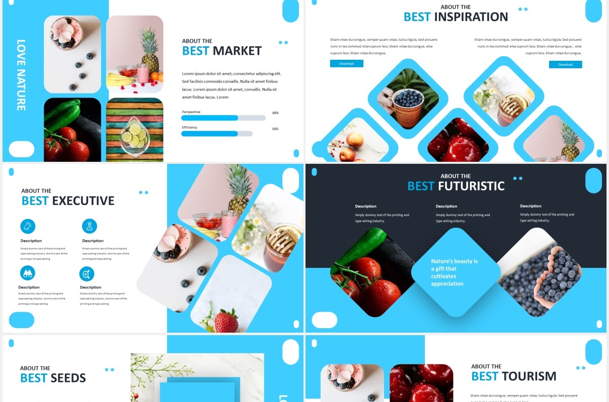 国外蓝色简约信息图表PPT模板coconut powerpoint template