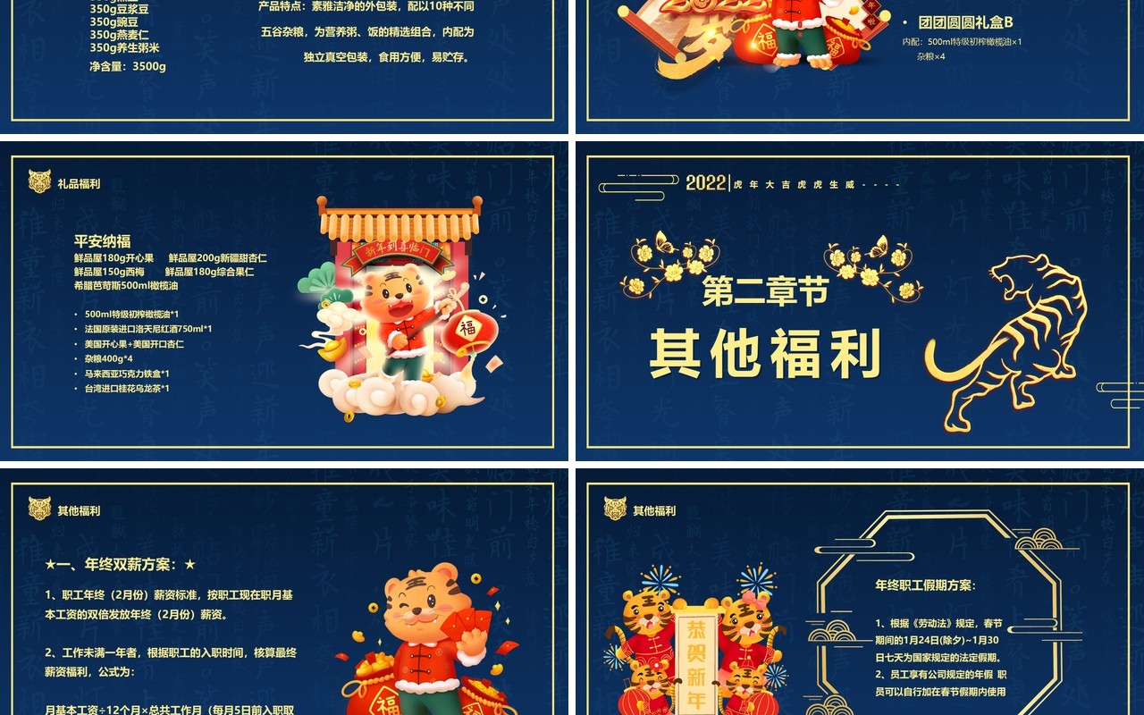 蓝色中国风员工春节福利发放方案PPT模板