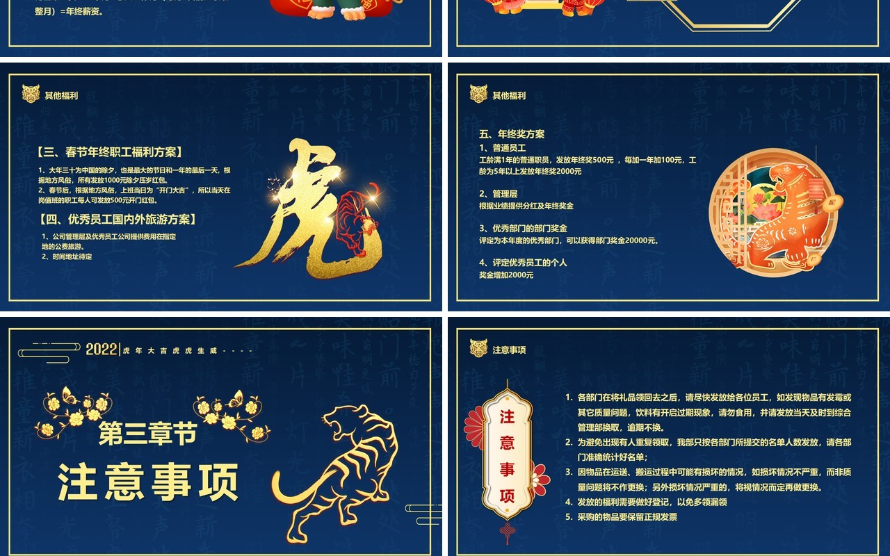 蓝色中国风员工春节福利发放方案PPT模板