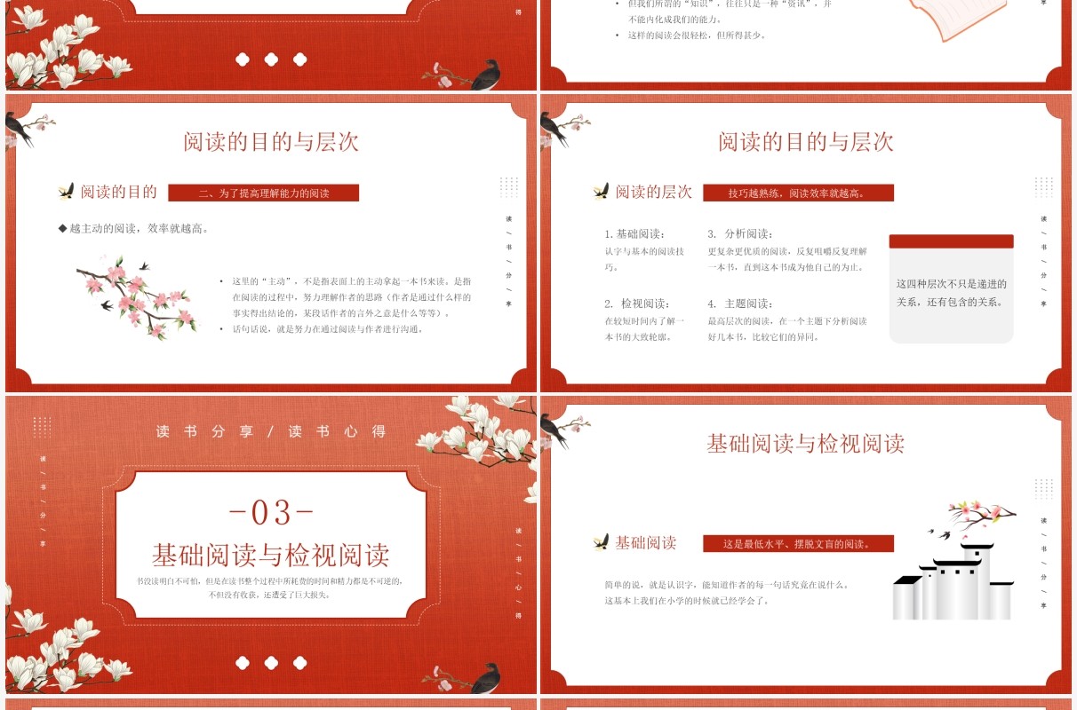 红色新中式中国风读书分享PPT模板