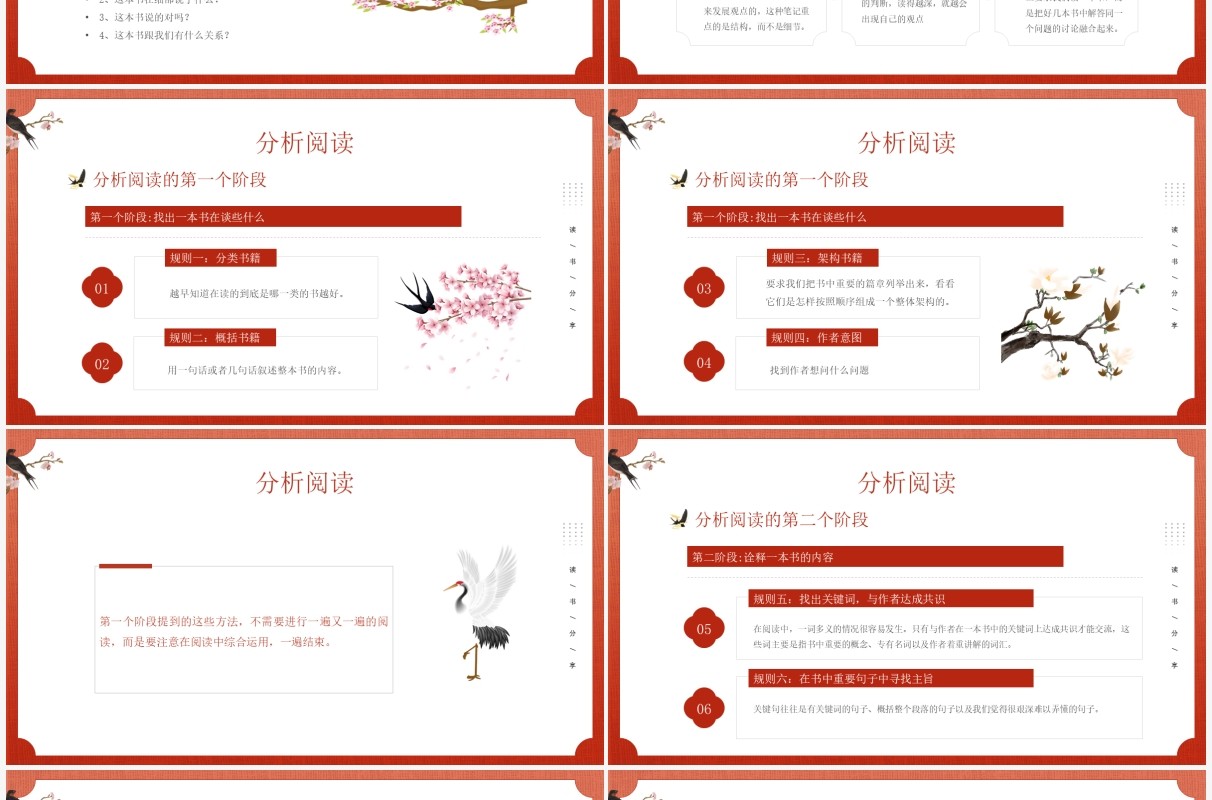 红色新中式中国风读书分享PPT模板