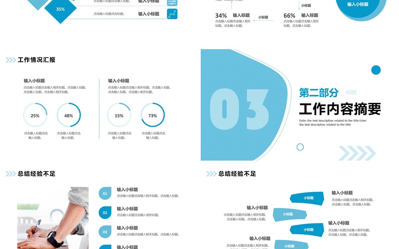 蓝色简约部门工作总结PPT通用模板