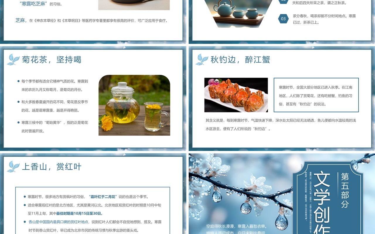 蓝色简约风二十四节气之寒露介绍PPT模板