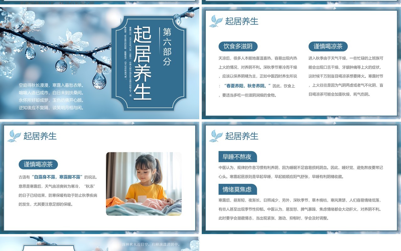 蓝色简约风二十四节气之寒露介绍PPT模板