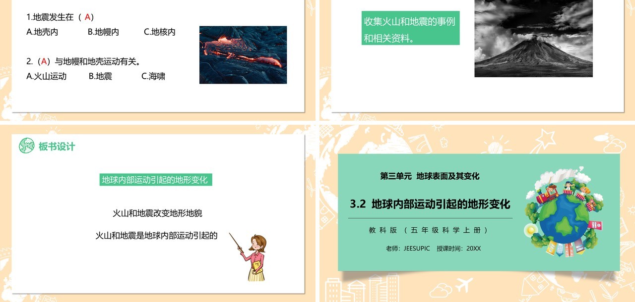 教科版五年级科学上册地球内部运动引起的地形变化PPT模板