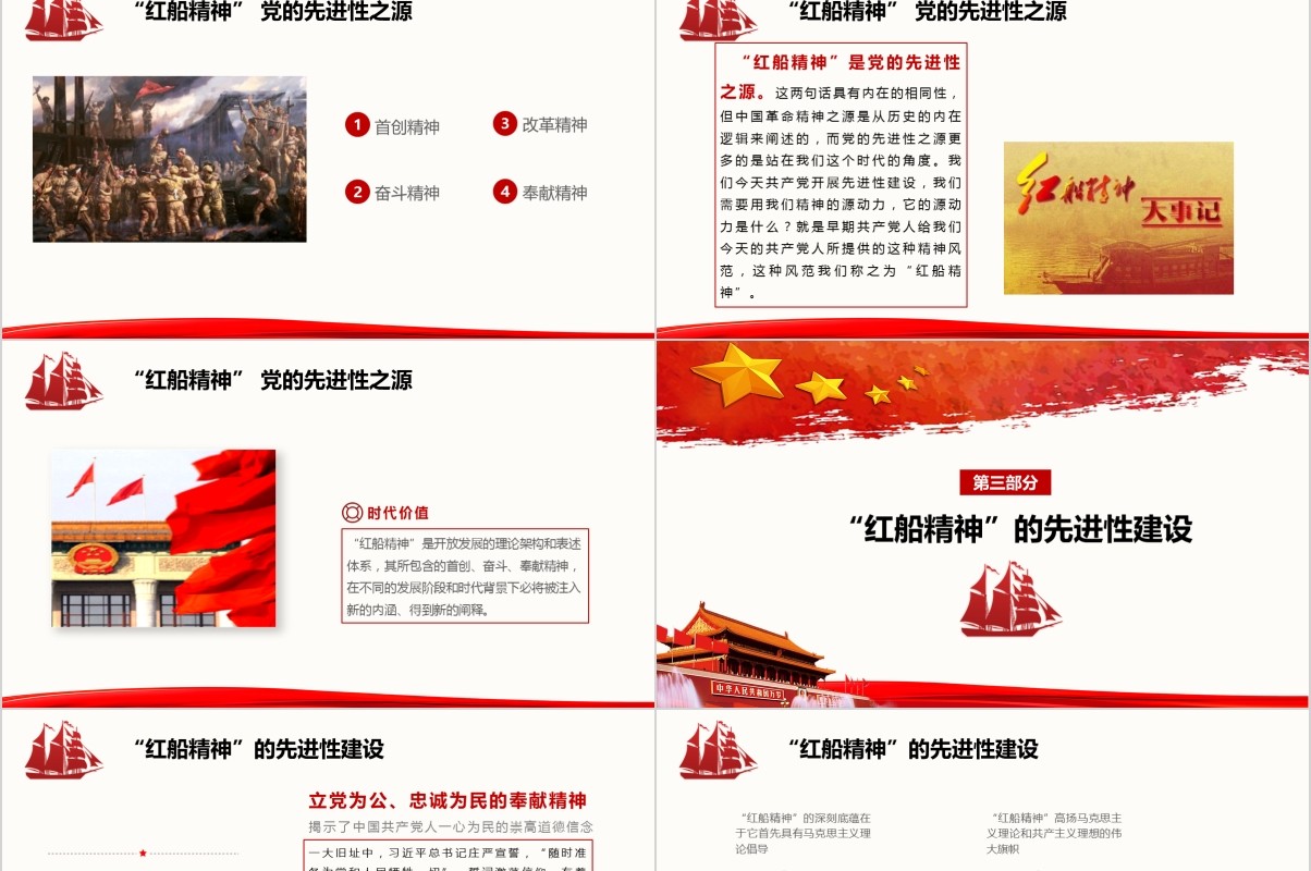 不忘初心弘扬红船精神主题党课PPT模板