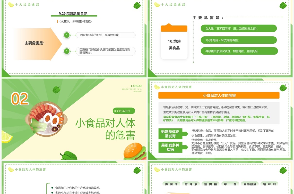 绿色卡通风食品安全宣传周PPT模板