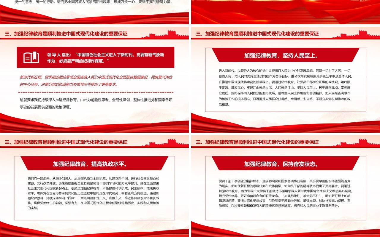 红色简约风加强党的纪律建设教育PPT模板