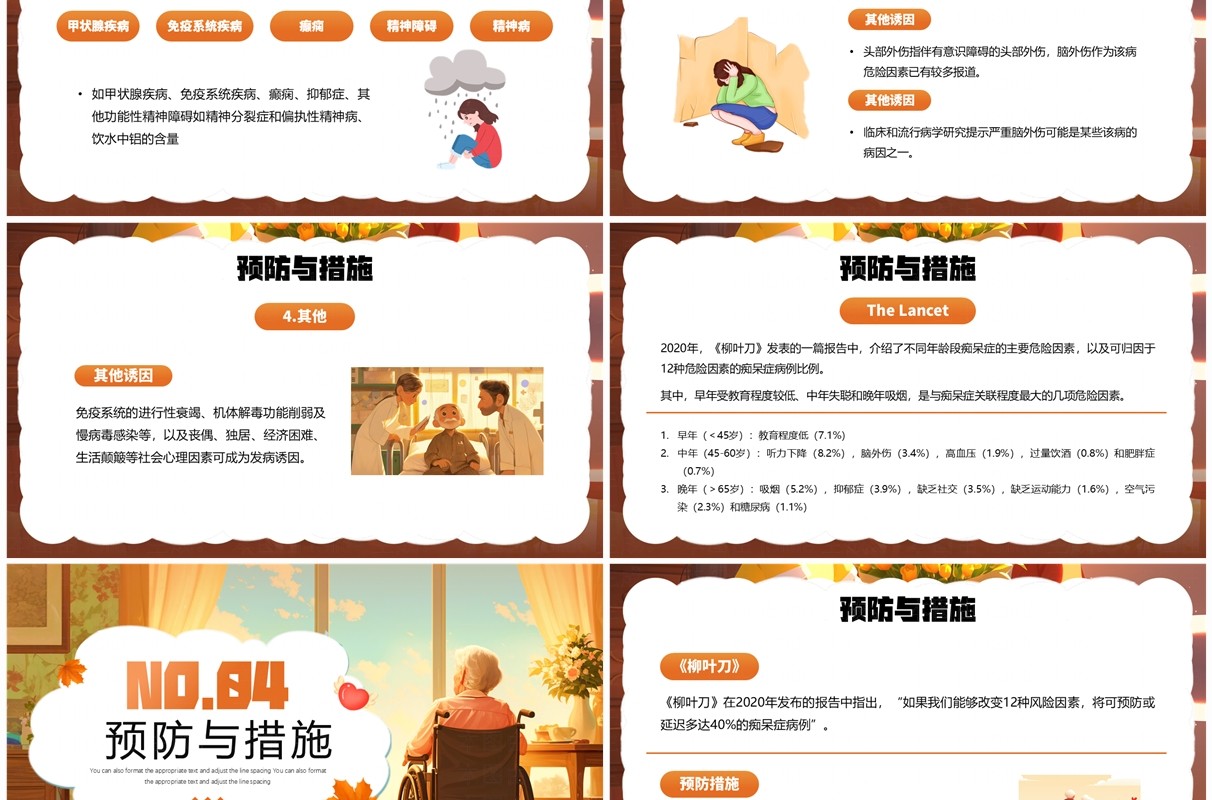 橙色插画风阿尔兹海默症PPT模板