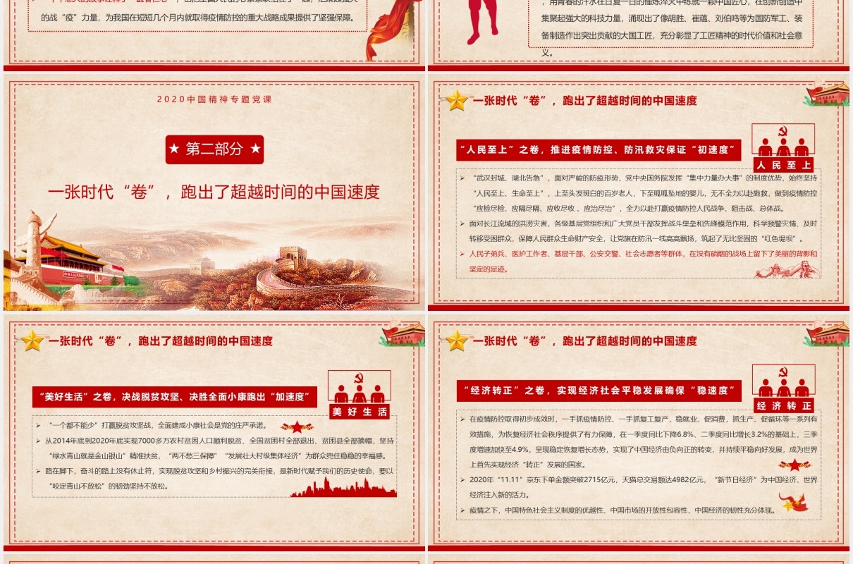 简约党政风告别2020感悟中国精神党建工作报告PPT模板