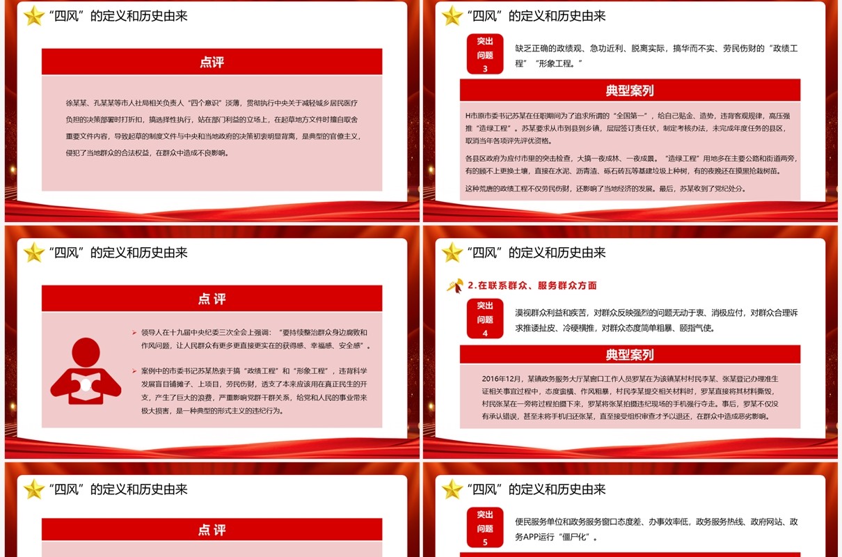 红色党政风纠四风树新风专题党课PPT模板