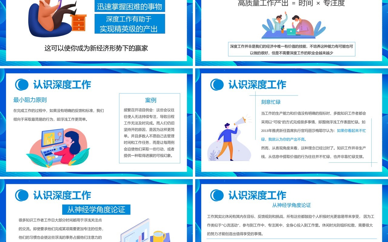 蓝色扁平化深度工作企业管理培训课件通用PPT模板