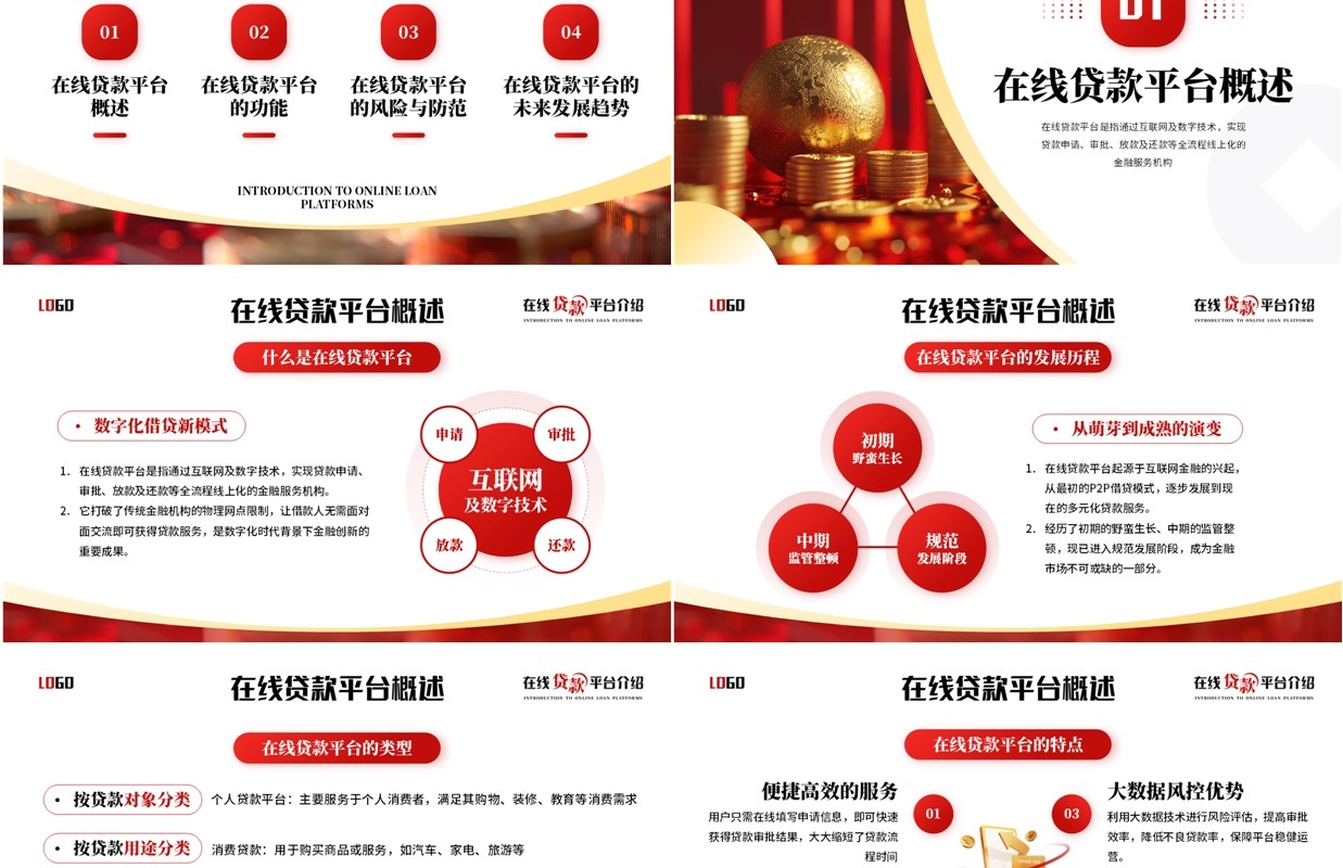 红色商务风在线金融贷款平台PPT模板