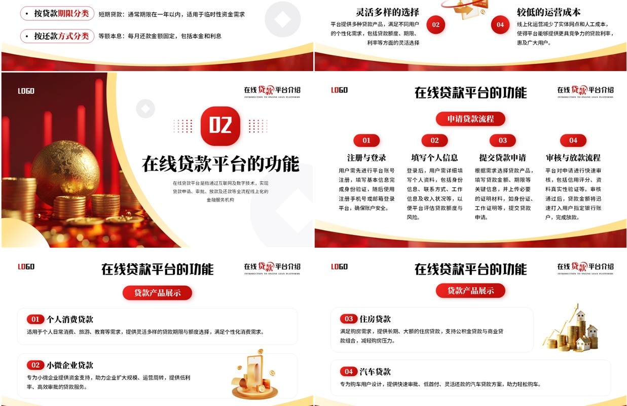 红色商务风在线金融贷款平台PPT模板