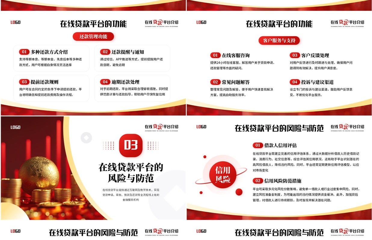 红色商务风在线金融贷款平台PPT模板