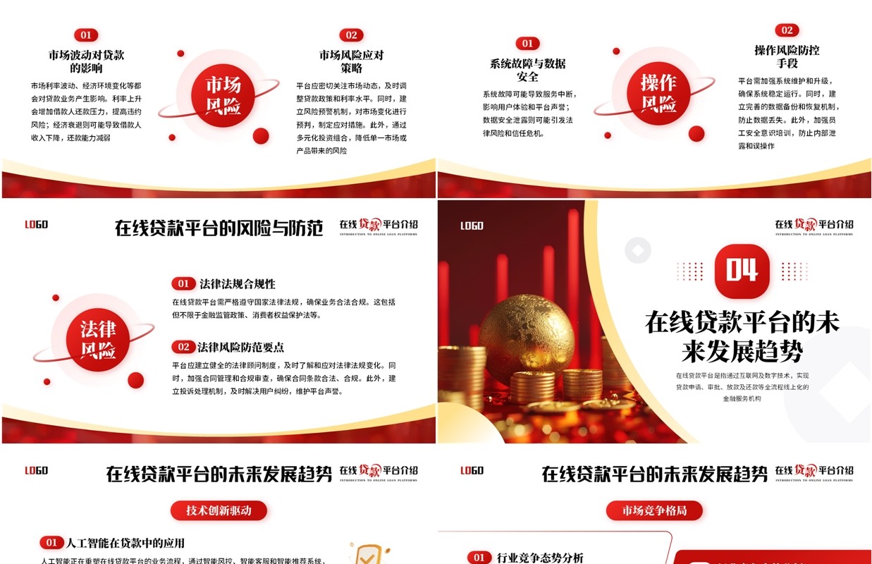 红色商务风在线金融贷款平台PPT模板