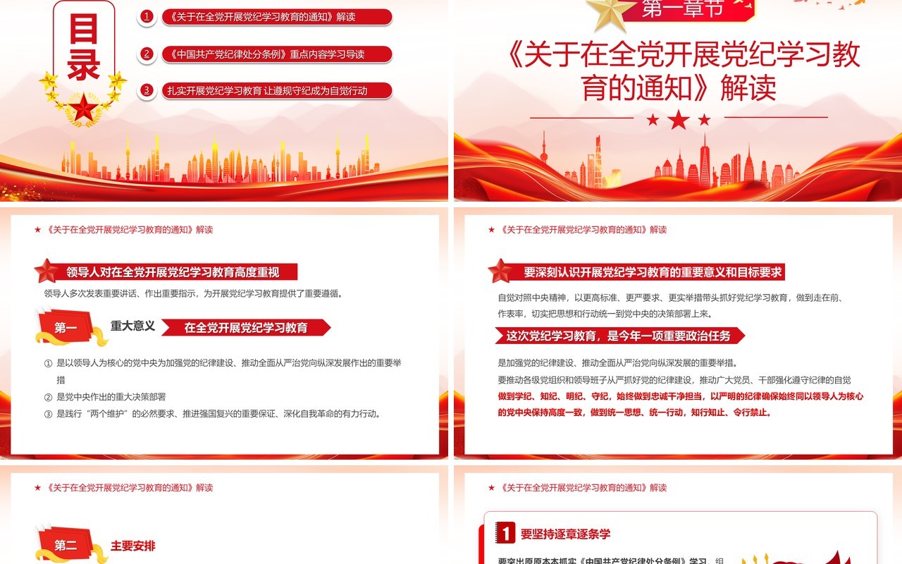 红色简约风党纪学习教育PPT模板