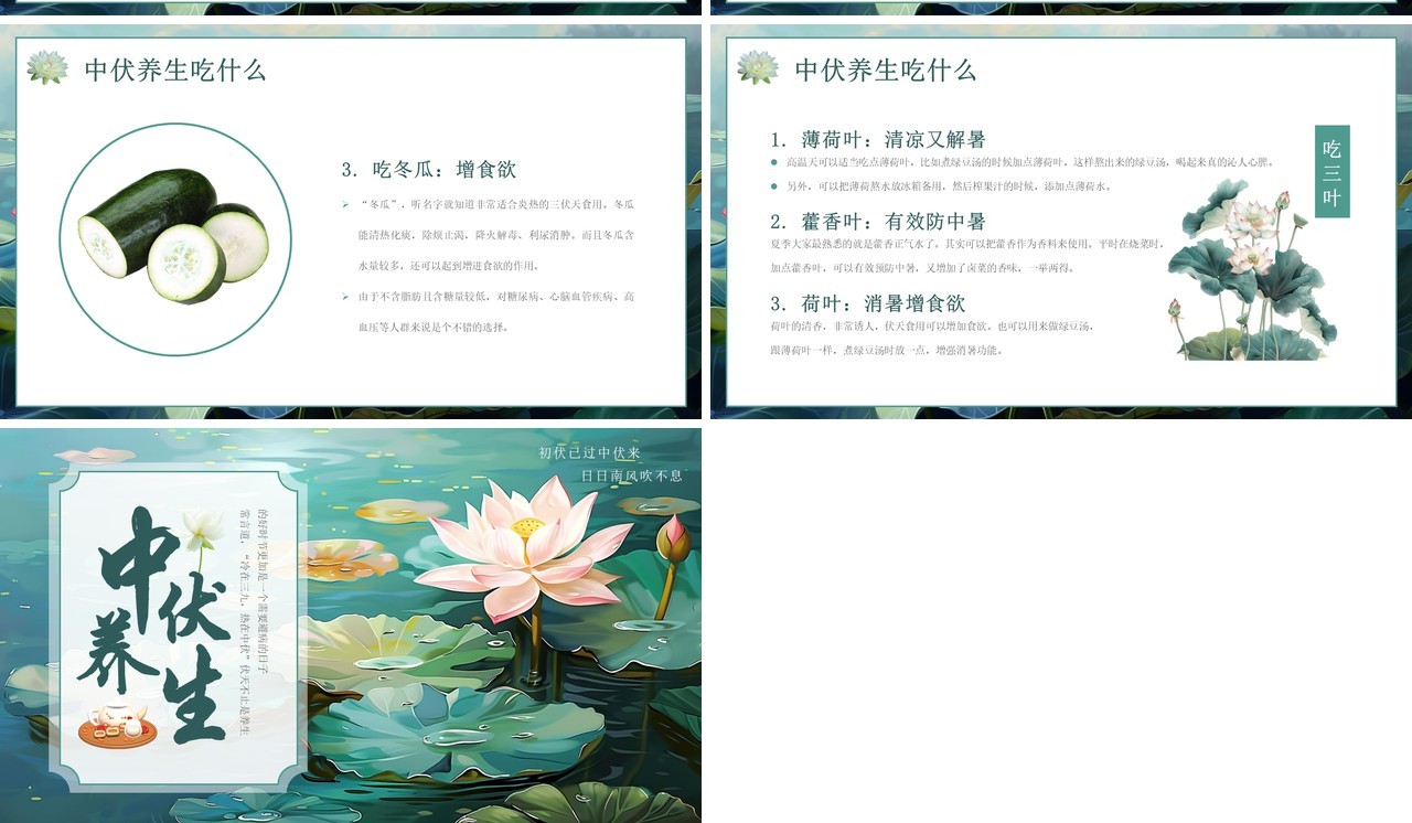 绿色插画风三伏天中伏养生PPT模板