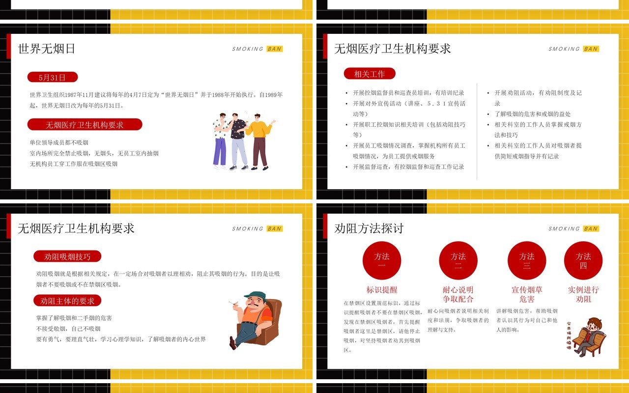 黄色卡通风控烟知识培训介绍PPT模板