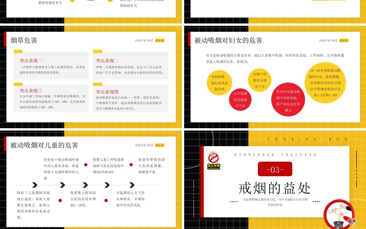 黄色卡通风控烟知识培训介绍PPT模板