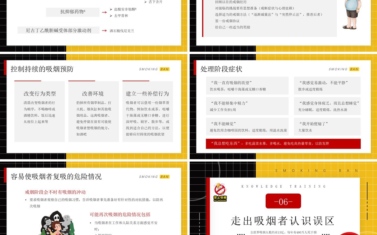 黄色卡通风控烟知识培训介绍PPT模板