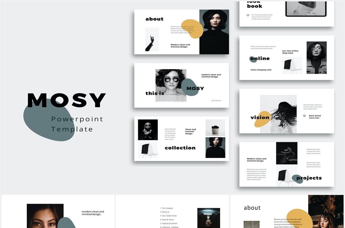 简约个人作品集图文展示简历报告PPT模板MOSY - Powerpoint Template
