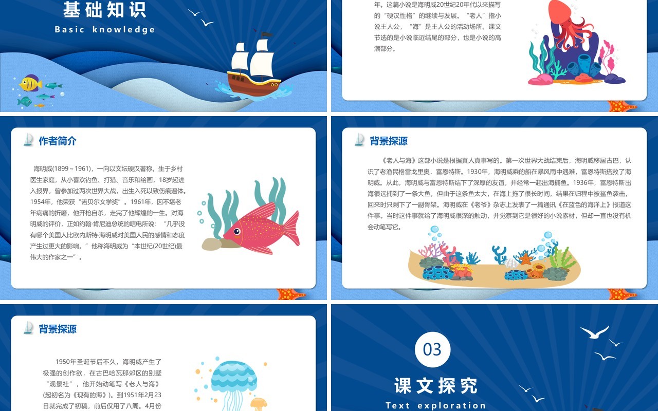 部编版高中语文必修三老人与海课件PPT模版