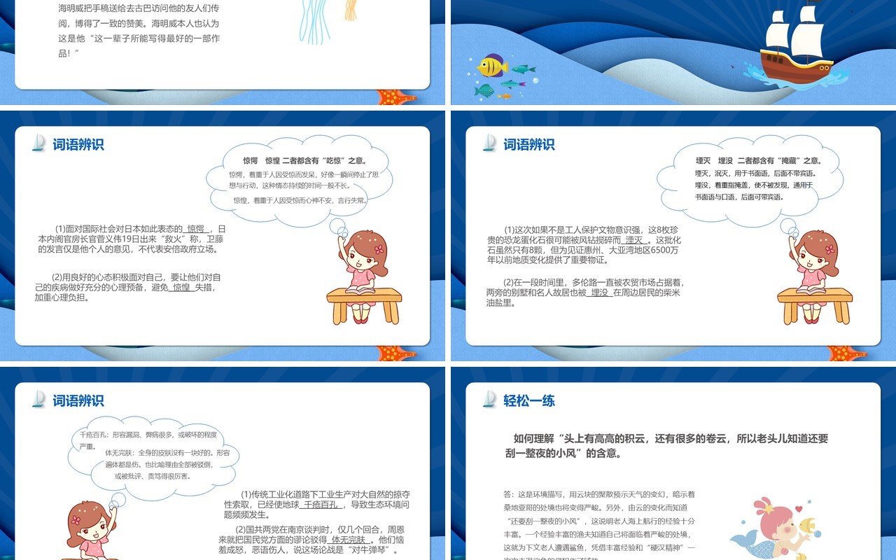 部编版高中语文必修三老人与海课件PPT模版