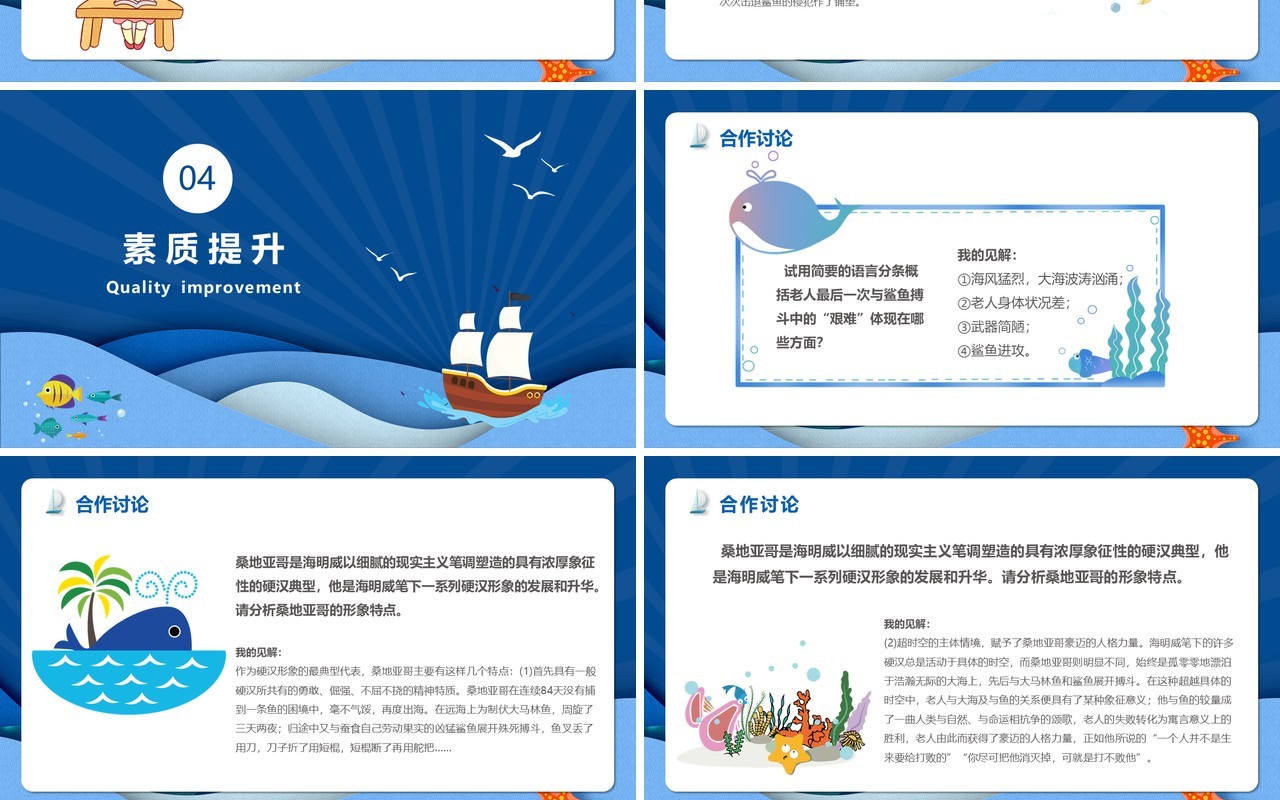 部编版高中语文必修三老人与海课件PPT模版