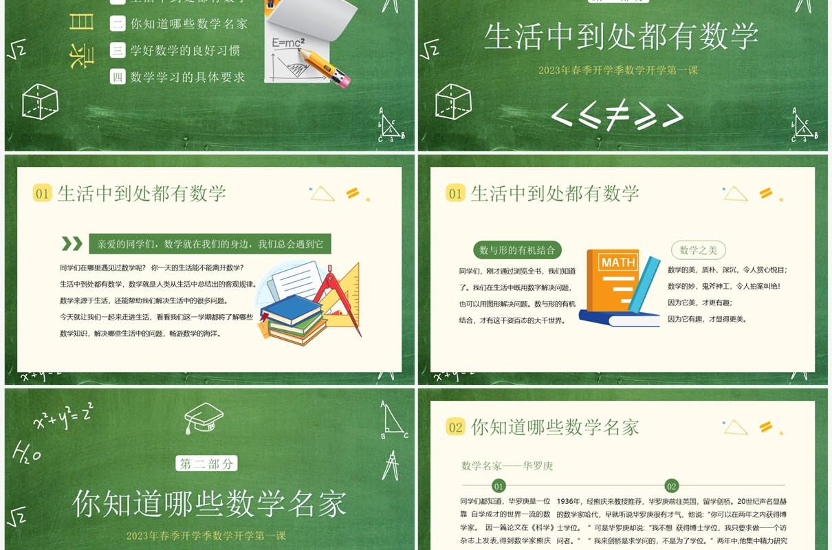 绿色黑板风春季数学开学第一课PPT模板