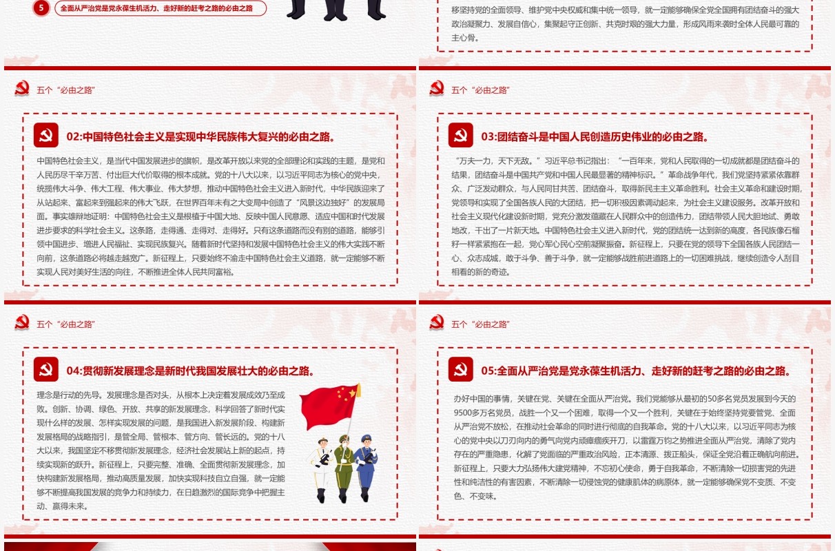 红色简约五个必由之路和五个有利条件PPT模板