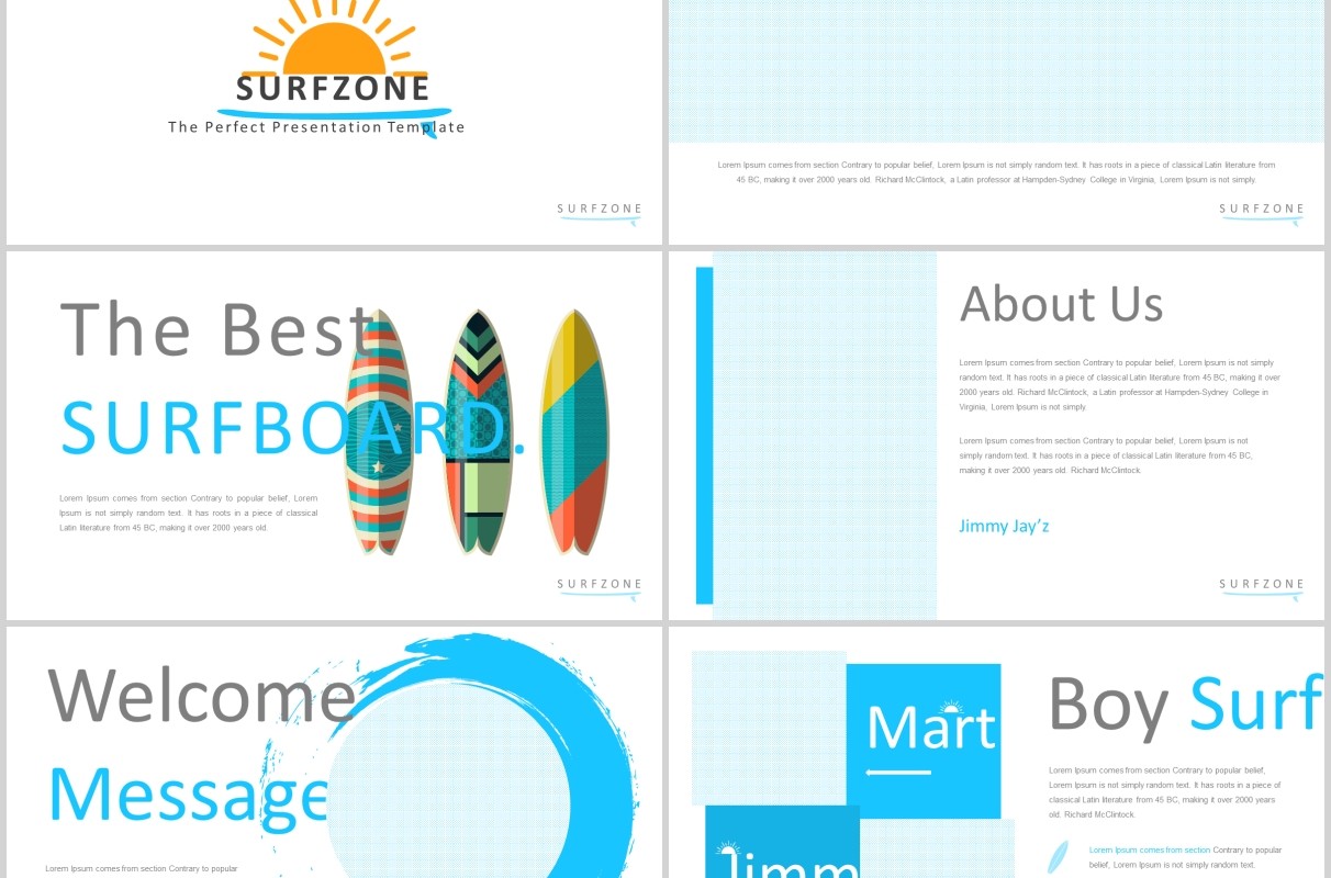 冲浪旅游度假策划宣传信息图表PPT模板Surfzone  Powerpoint Template