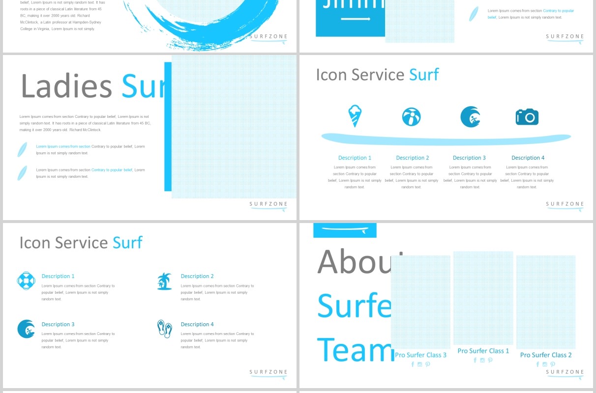 冲浪旅游度假策划宣传信息图表PPT模板Surfzone  Powerpoint Template