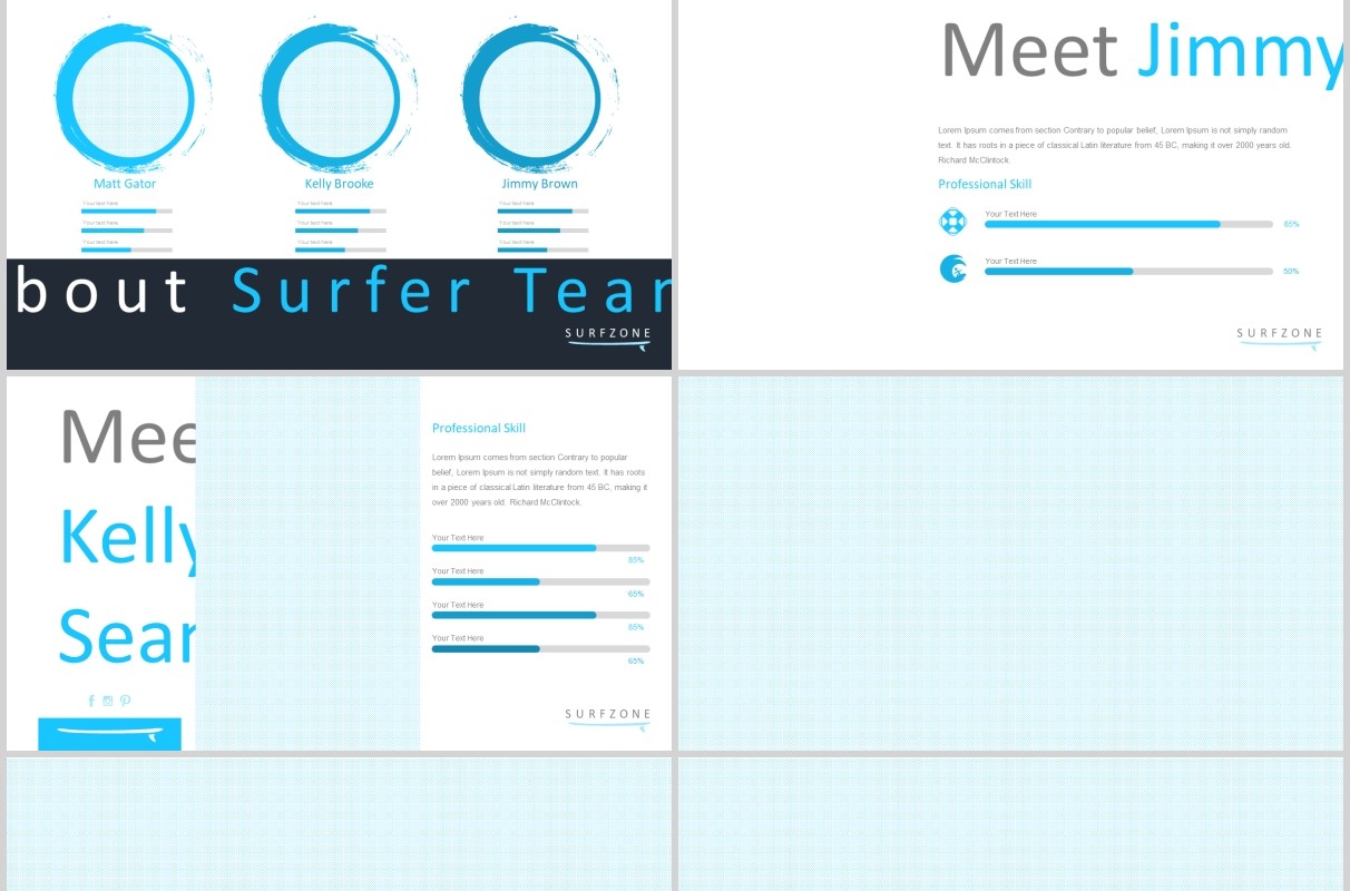 冲浪旅游度假策划宣传信息图表PPT模板Surfzone  Powerpoint Template