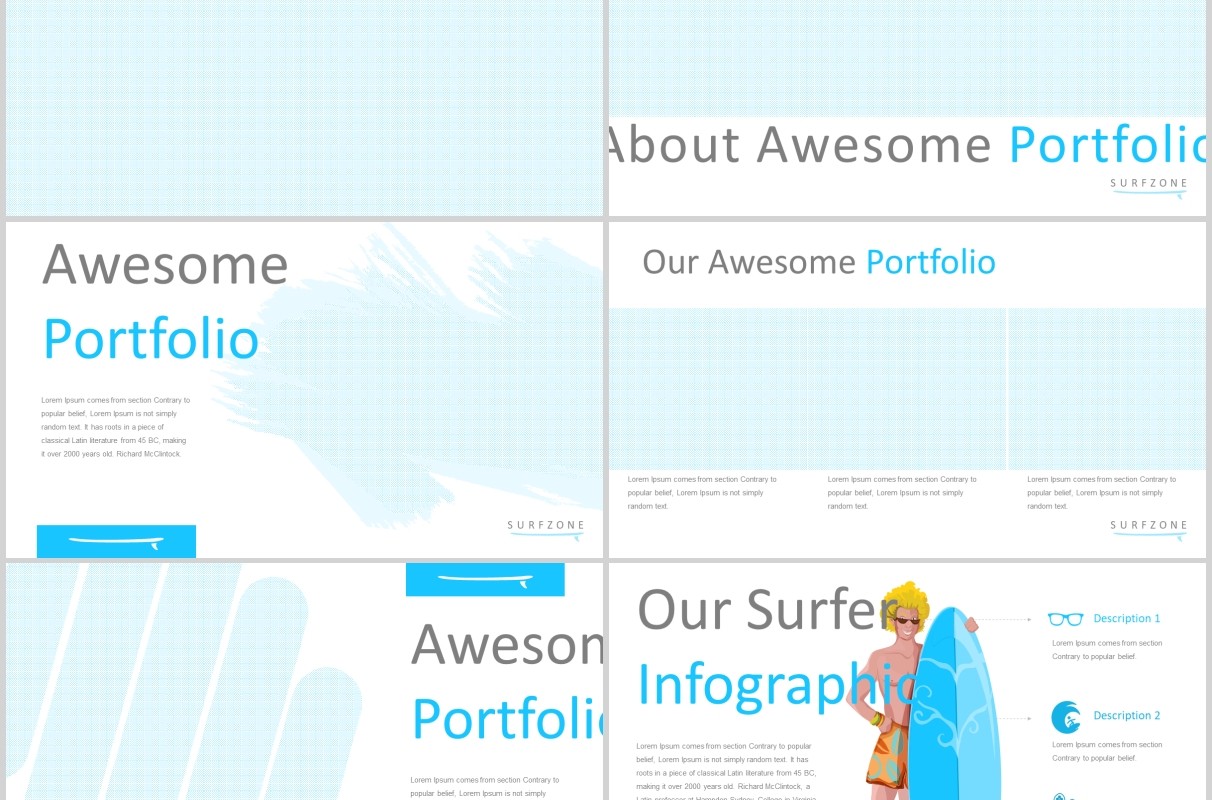 冲浪旅游度假策划宣传信息图表PPT模板Surfzone  Powerpoint Template