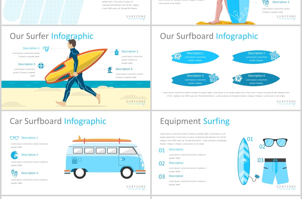 冲浪旅游度假策划宣传信息图表PPT模板Surfzone  Powerpoint Template