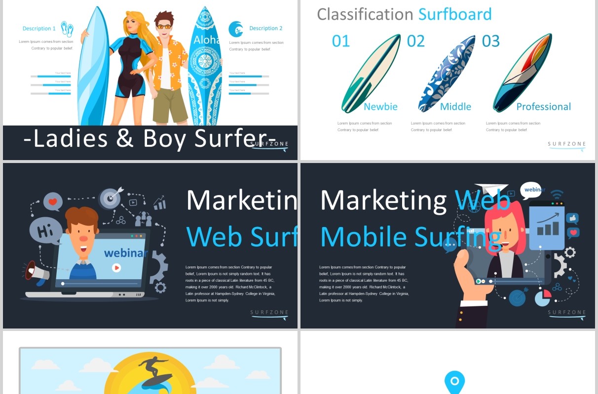 冲浪旅游度假策划宣传信息图表PPT模板Surfzone  Powerpoint Template