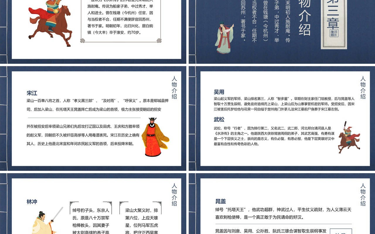 中国文学四大名著之水浒传人物故事介绍动态PPT模板