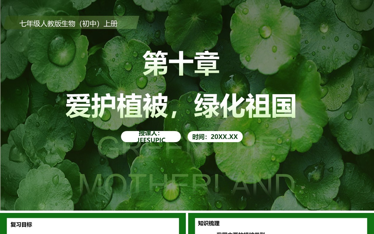 部编版七年级生物上册爱护植被绿化祖国课件PPT模板