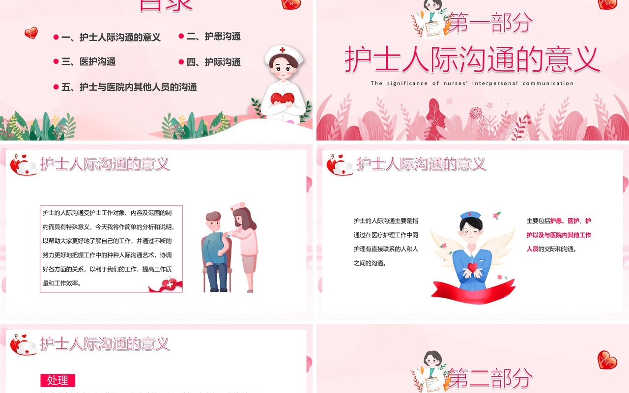 粉色卡通风护士的人际沟通医院培训PPT模板