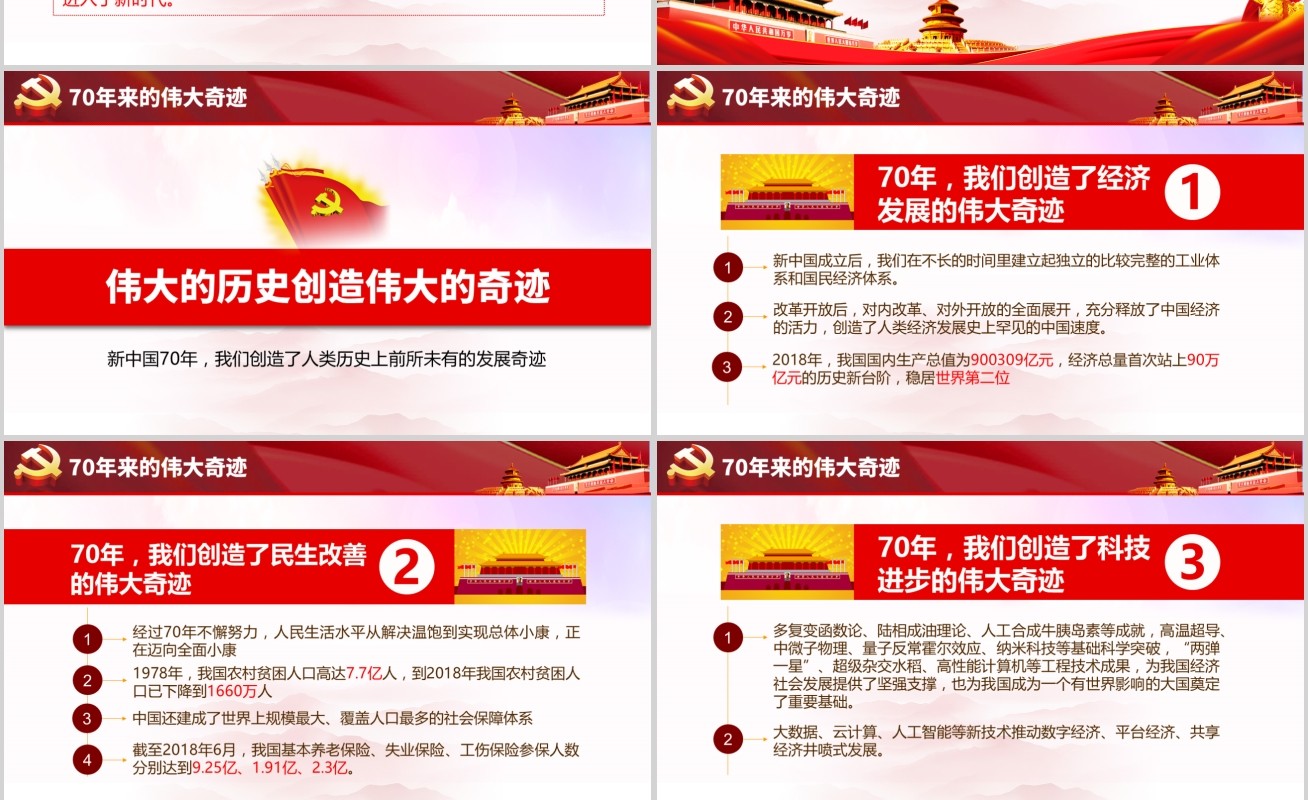 红色党政我和我的祖国庆祝中华人民共和国70周年党课PPT模板