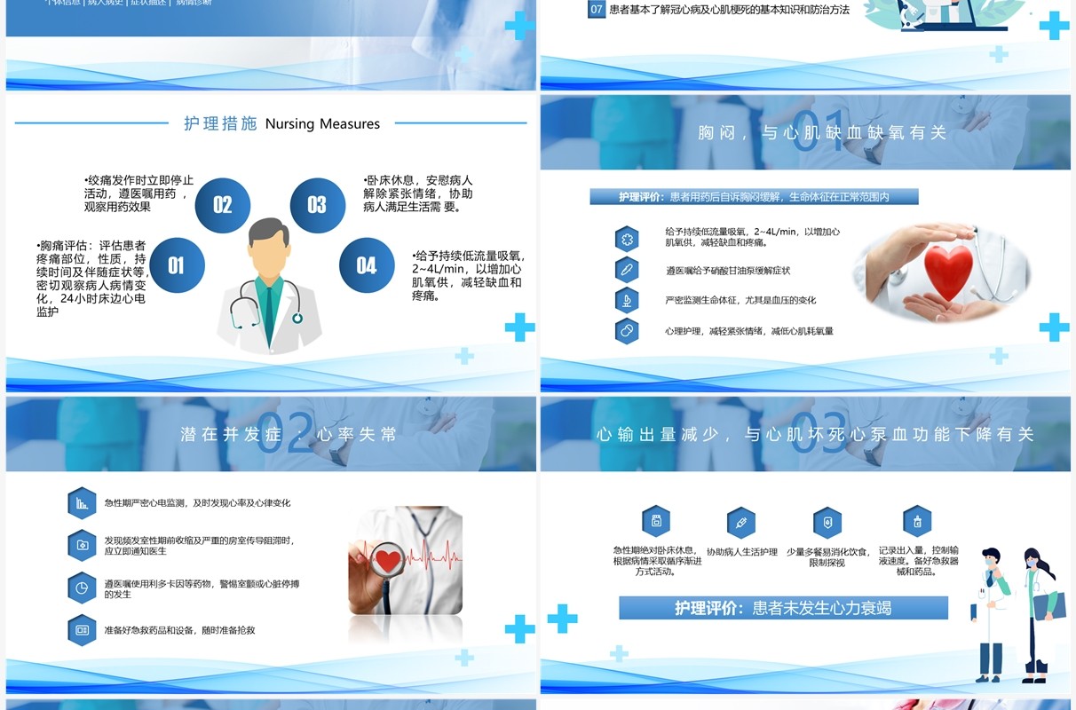 蓝色简约风急性心梗护理查房PPT模板