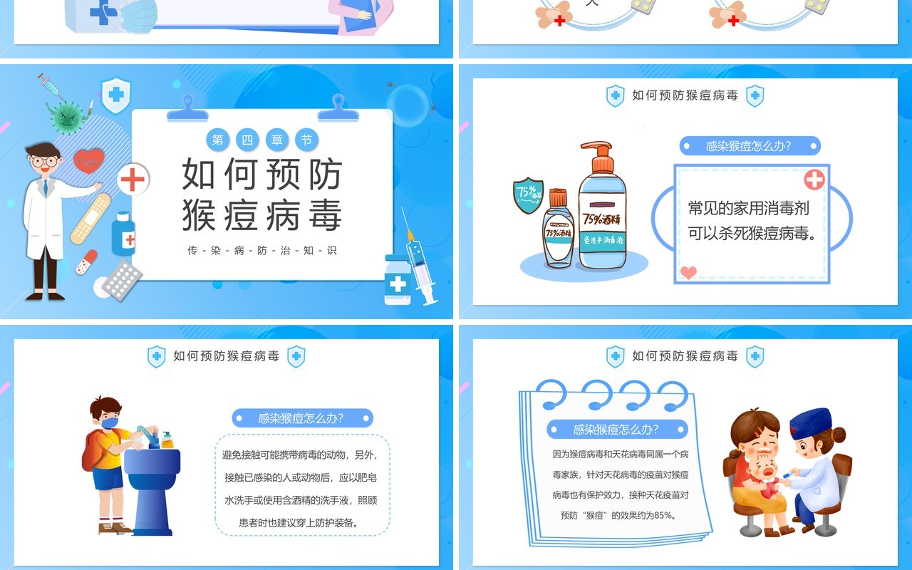 蓝色卡通风猴痘病毒科普PPT模板