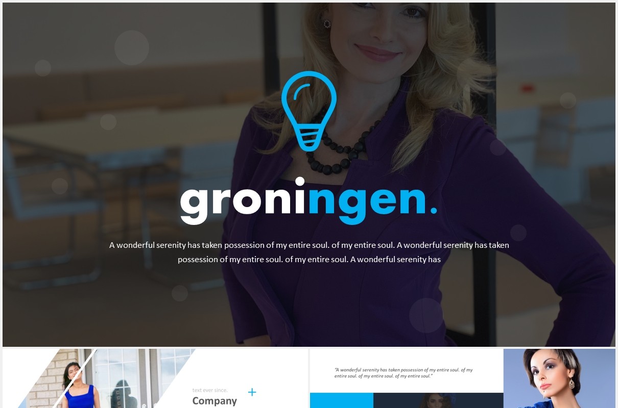 简约蓝色国外图片排版PPT模板Groningen Powerpoint Template